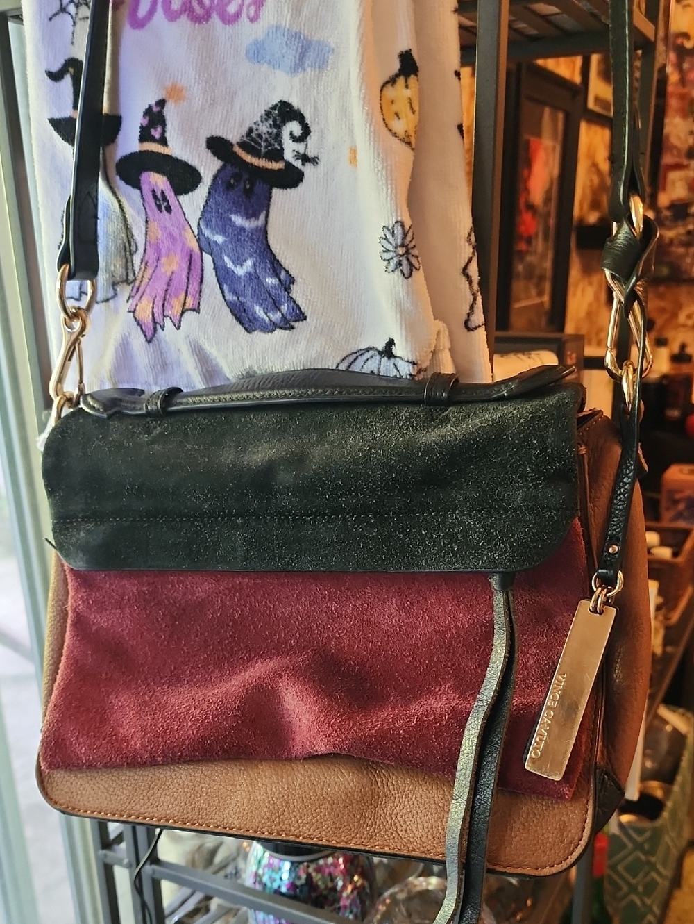 Vintage Vince Camuto Colorblock Suede & Leather Crossbody Bag